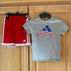 Adidas Kids' Gray T-Shirt and Red Shorts Set